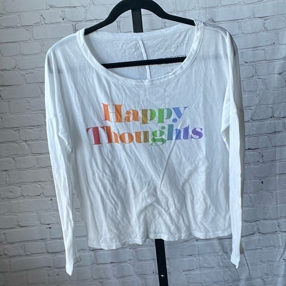 Dreamr X Pink Rainbow "Think Happy Thoughts" Long Sleeve Size Small